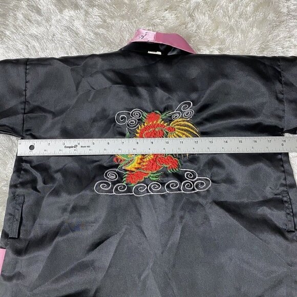 Kids Satin Kimono Robe Asian Embroidered Dragon - Picture 12 of 14